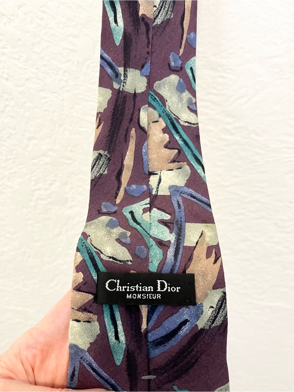 Vintage Christian Dior Tie 100% Silk Purple Abstract